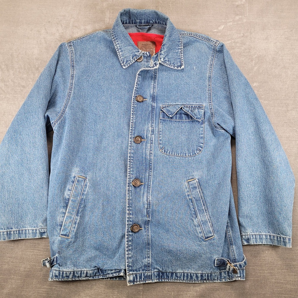 Gap Blue Jeans Vintage Denim Barn Jacket Small Red Wool Blend Blanket Lined Coat